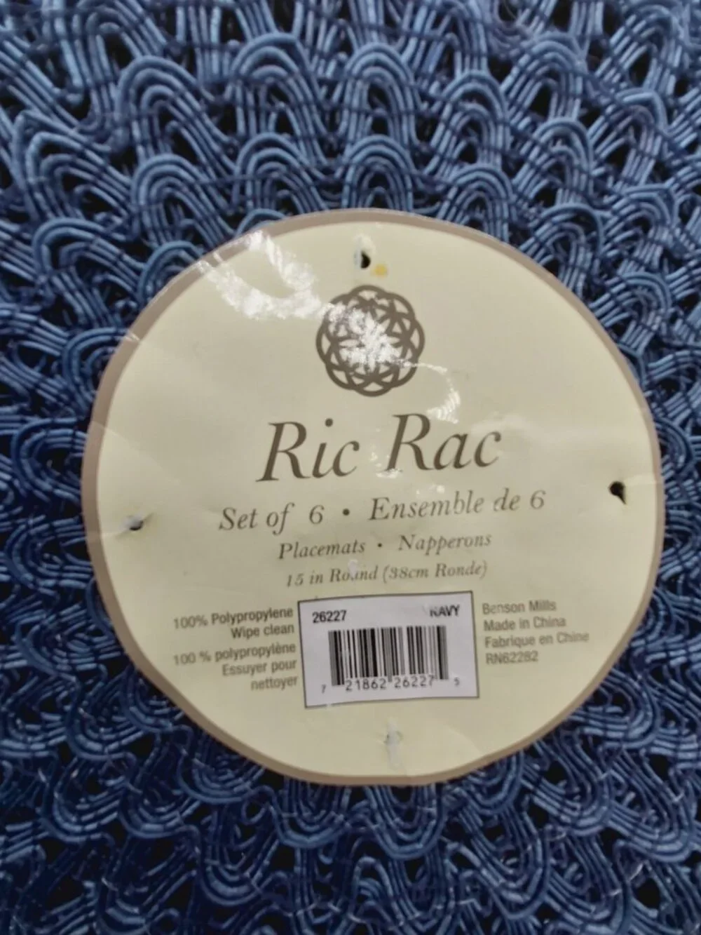 Ricrac Round Blue Placemats Navy Blue 15